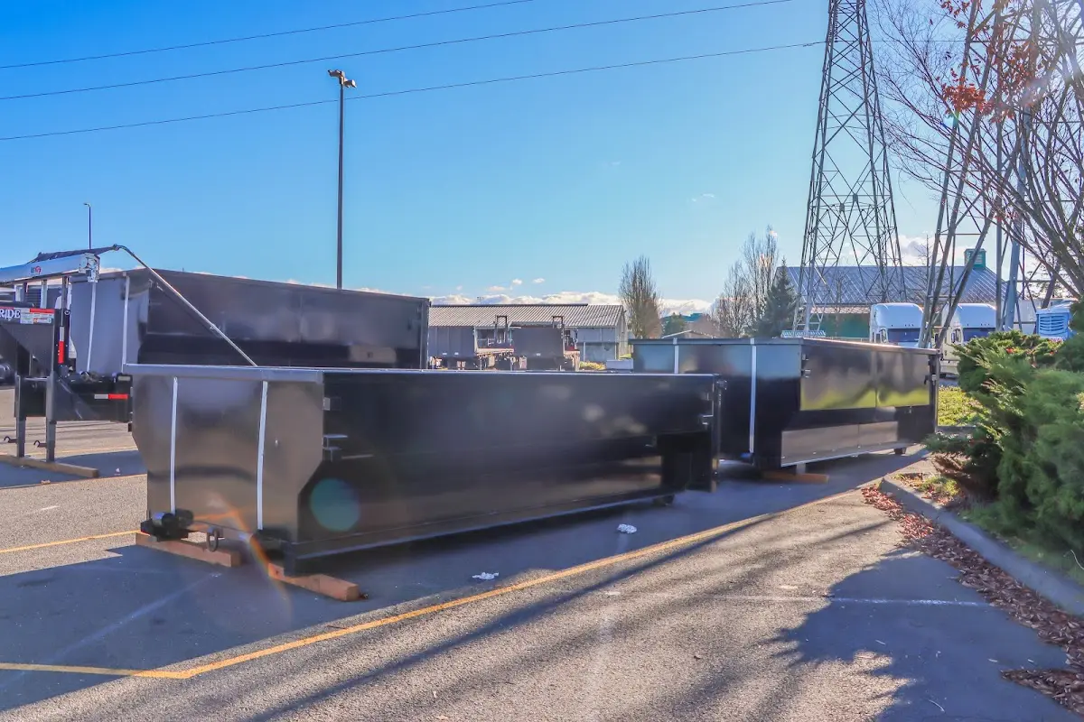 Roll-off dumpster ready for waste disposal at job site for 12 Yard Dumpster Rental in Colby